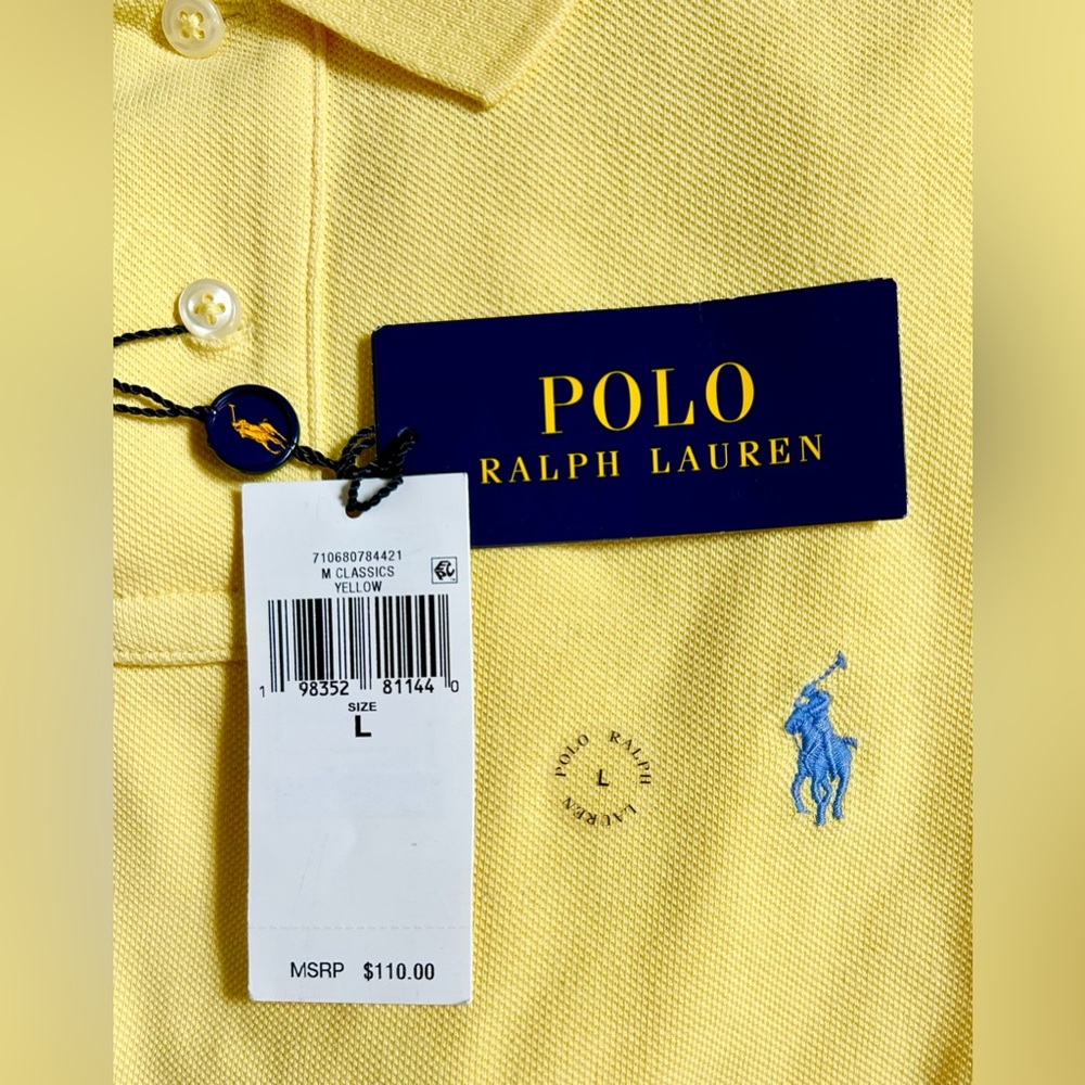 Polo Ralph Lauren Classic Mesh Polo - Large - Yellow/Blue - NWT